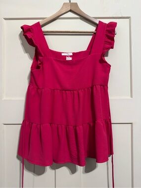 Reborn J Hot Pink Ruffle Sleeve Peplum Tunic